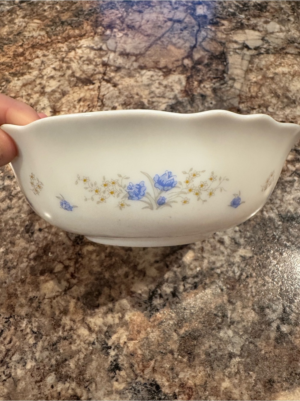 White Porcelain Bowl with Blue Floral Pattern